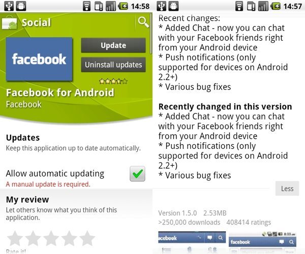 Facebook for Android revamped with chat and push notifications
