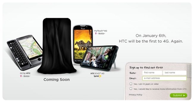 Now Live, HTC Thunderbolt 4G sign-up page
