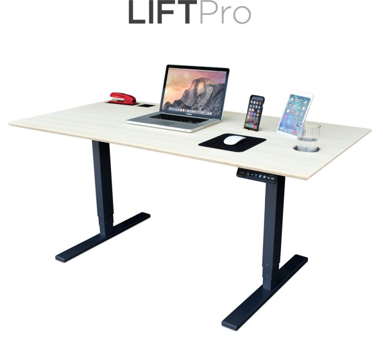 LiftPro Standing Desk has built-in charger and mouse pad