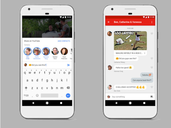 YouTube Messaging and sharing in-app