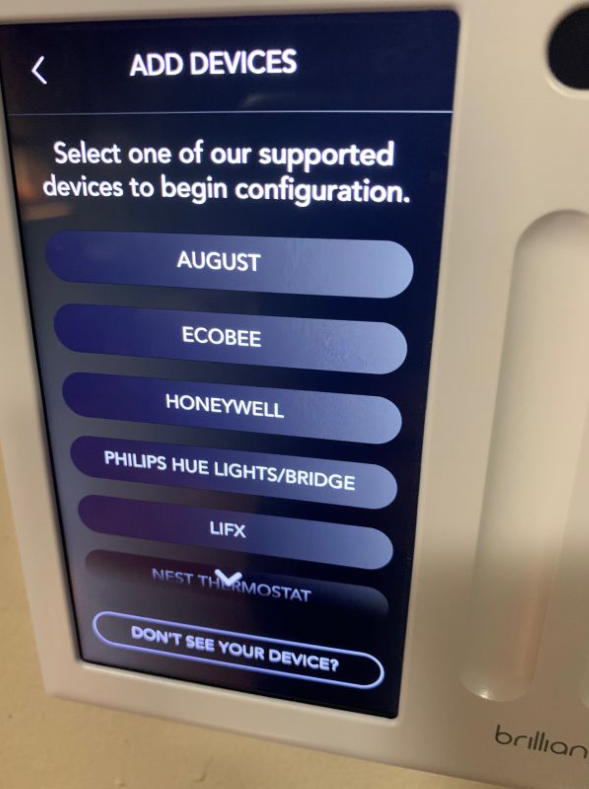 Brilliant Switch - "Add Devices" Menu