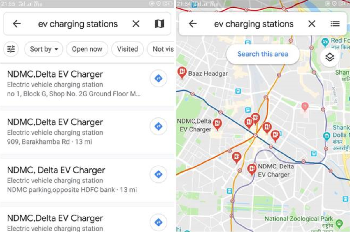 Google Maps Old Charging Stations Search Options