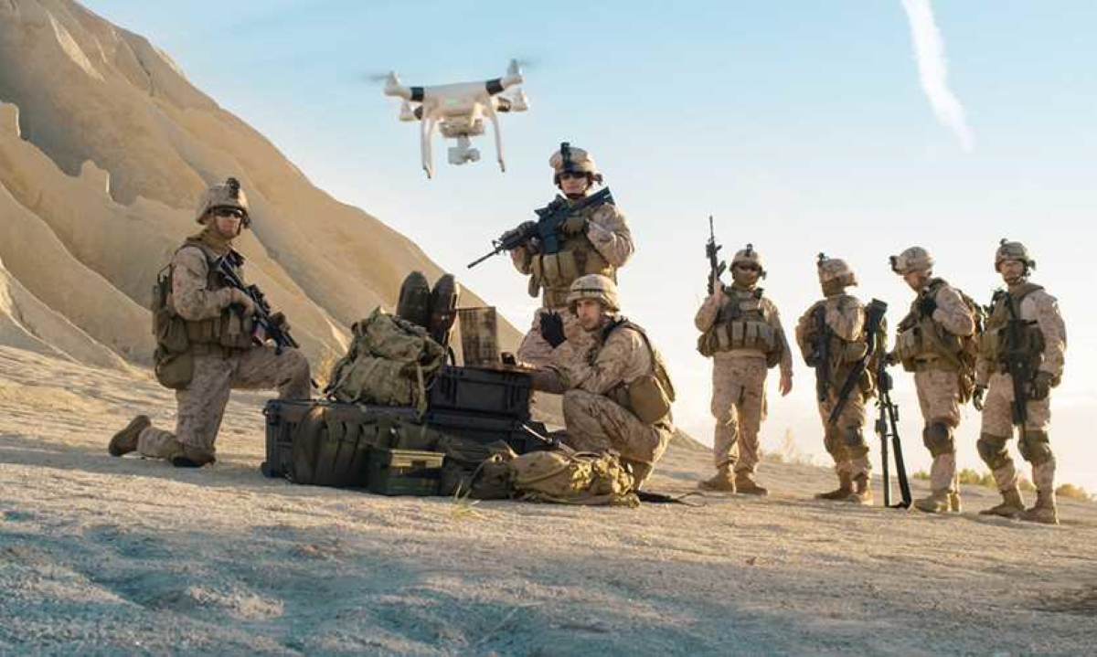 US Army Soldiers using a drone for scouting ahead