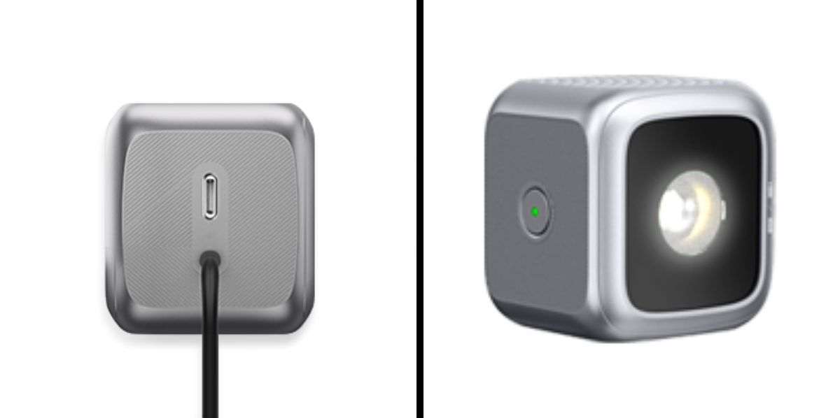 Charging Port (left) / built-in Power Status LED Indicator (right)