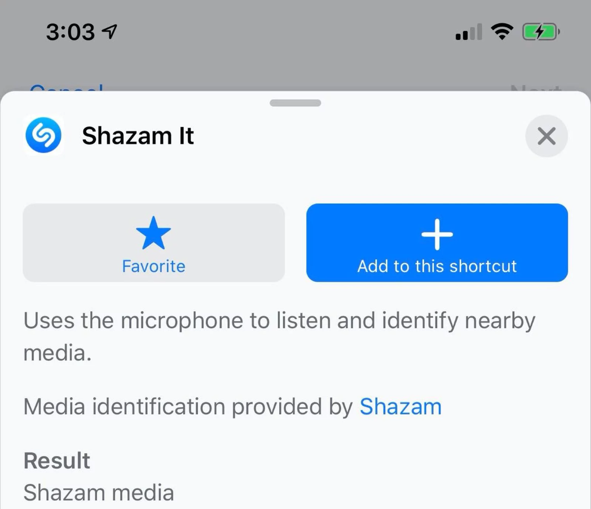 “Shazam It” shortcut