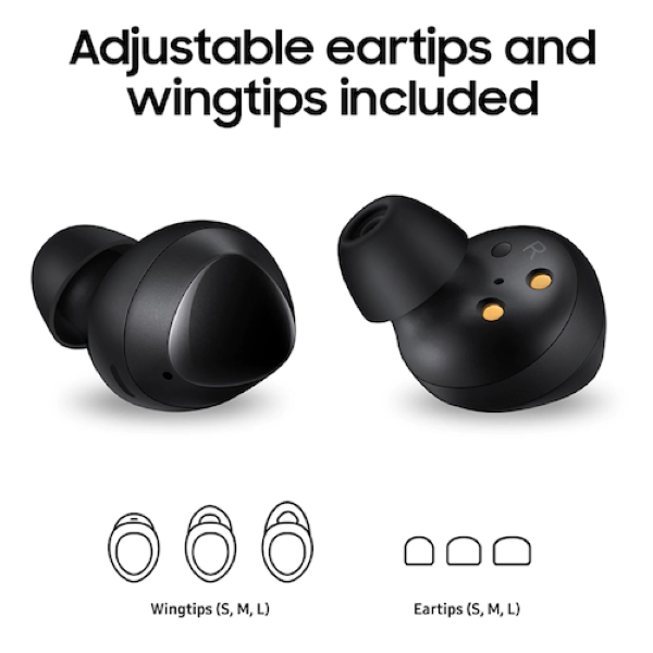 Three included sets of adjustable Eartips and Wingtips in three different sizes (S, M, L)