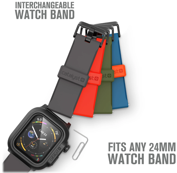 Equipped with an interchangeable 24mm premium silicone watch band