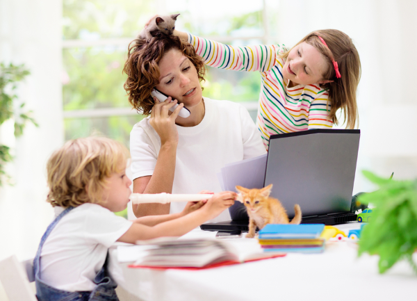 Apple employees with kids working from home