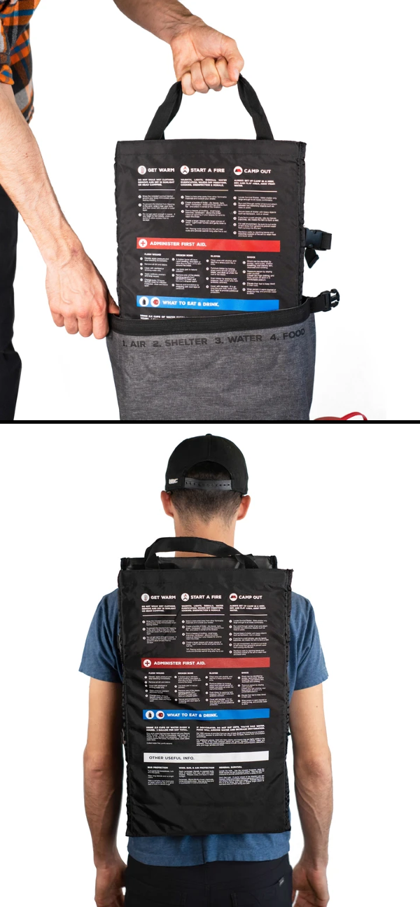 Military-Grade Canvas Insert with screen-printed graphics and survival-usage instructions