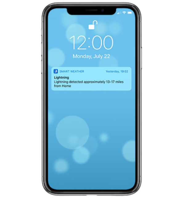 Tempest Weather App - Smartphone push-notifications example (For detected Lighting)