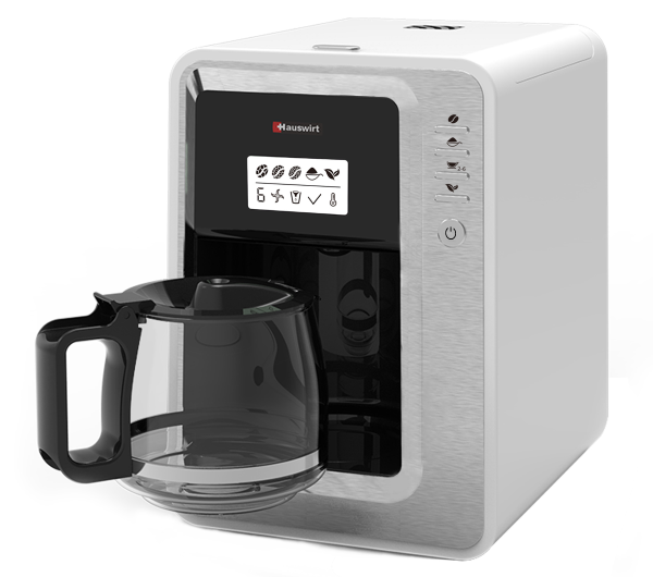 automatisch HAUSWIRT K6 Kaffeemaschine einstellbare Getränkegröße 2–6 Tassen 2H automatische Warmhalteplatte Kaffee- und Teeautomat mit Edelstahlmahlwerk 3 Mahlstufen abnehmbarer Behälter