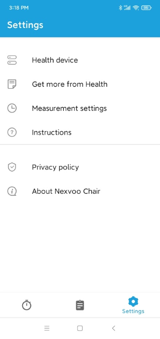 Nexvoo Chair App - Settings Menu