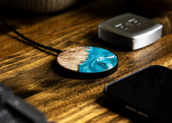 Carved Circle Wood+Resin Wireless Chargers
