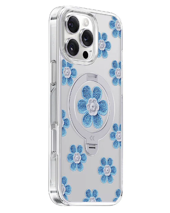 CASEKOO Magic Stand & CASEKOO X-Line Floral Series Phone Cases CASEKOO Blue Blossom Magic Stand Pro Case for iPhone